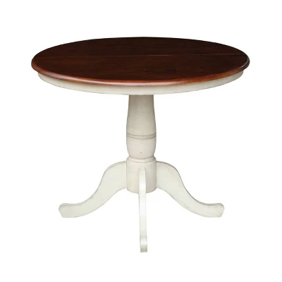 5pc 36" Dining Set RoundExtendable Dining Table Wood/Antiqued Almond/Espresso - International Concepts 4 5pc 36" Dining Set RoundExtendable Dining Table Wood/Antiqued Almond/Espresso - International Concepts - Image 2