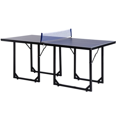 Soozier Midsize Table Tennis, Foldable Ping Pong Table With Net, Space Saving Folding Legs, Converts Into 2 Tables For Party Games, Cards, Blue 5 Soozier Midsize Table Tennis, Foldable Ping Pong Table With Net, Space Saving Folding Legs, Converts Into 2 Tables For Party Games, Cards, Blue - Image 3
