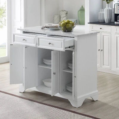 Avery Kitchen Island/Cart Distressed White/White Marble - Crosley 5 Avery Kitchen Island/Cart Distressed White/White Marble - Crosley - Image 3