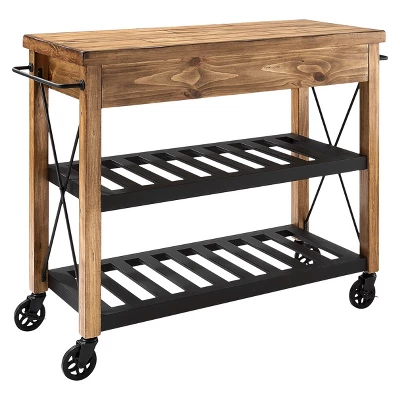 Roots Rack Industrial Kitchen Cart Wood/Natural - Crosley 2 Roots Rack Industrial Kitchen Cart Wood/Natural - Crosley