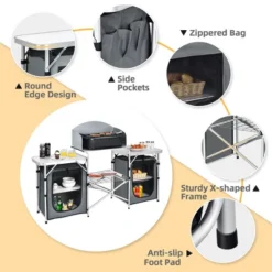 Costway Folding Portable Aluminum Camping Grill Table W/ Storage Organizer Windscreen -Dine Furniture GUEST 2361ea03 2511 40b9 b954 1dd542f7d177