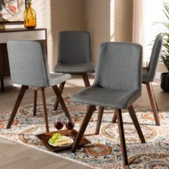 Set Of 4 Pernille Fabric Upholstered Walnut Finished Dining Chairs Gray/Walnut - Baxton Studio -Dine Furniture GUEST 241dbba0 ab8e 4bc5 950b 9813e998db5b