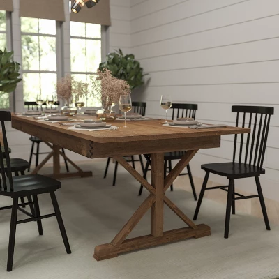 Merrick Lane 9' X 40" Rectangular Antique Rustic Solid Pine Foldable Dining Table With Crisscross Legs 3 Merrick Lane 9' X 40" Rectangular Antique Rustic Solid Pine Foldable Dining Table With Crisscross Legs