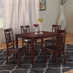 5pc Wooden And Leather Dining Set Brown/Black - Benzara -Dine Furniture GUEST 25d62a3d 7994 4875 b8d0 80096c502a1f
