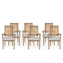 Set Of 6 Maria French Country Wood And Cane Upholstered Dining Chairs - Christopher Knight Home -Dine Furniture GUEST 26718f91 c162 4655 ab78 cca898990f21