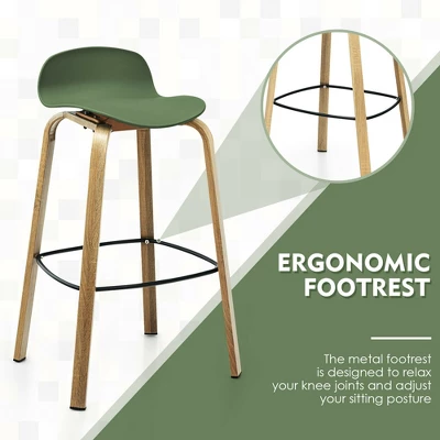 Costway Modern Set Of 4 Barstools 30inch Pub Chairs W/Low Back & Metal Legs Green 7 Costway Modern Set Of 4 Barstools 30inch Pub Chairs W/Low Back & Metal Legs Green - Image 5