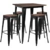 Flash Furniture 31.5" Square Metal Bar Table Set With Wood Top And 4 Backless Stools -Dine Furniture GUEST 2888ec15 9040 4c06 becc ce2d371ef6ae