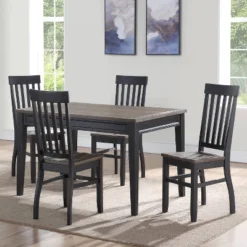 5pc Raven Noir Dining Set Black/Driftwood Finish - Steve Silver Co.