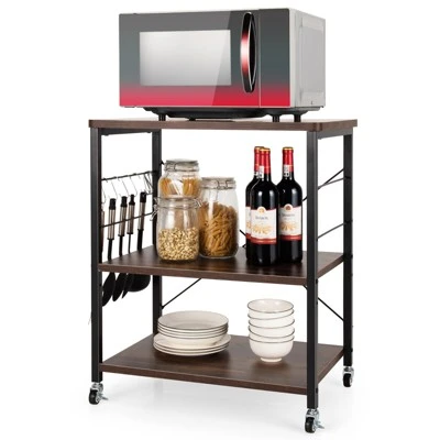 Tangkula Kitchen Baker's Rack 3-Tier Microwave Cart With Wheels&10 Hooks Rustic Brown/Maple/Vintage/Nut Brown 11 Tangkula Kitchen Baker's Rack 3-Tier Microwave Cart With Wheels&10 Hooks Rustic Brown/Maple/Vintage/Nut Brown - Image 9