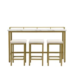 Modern 4-Piece Counter Height Extra Long Bar Kitchen Set With 3 Fabric Stools, Gold+Beige-ModernLuxe -Dine Furniture GUEST 294ac0fb bacf 424e bf81 9a126d73d45a