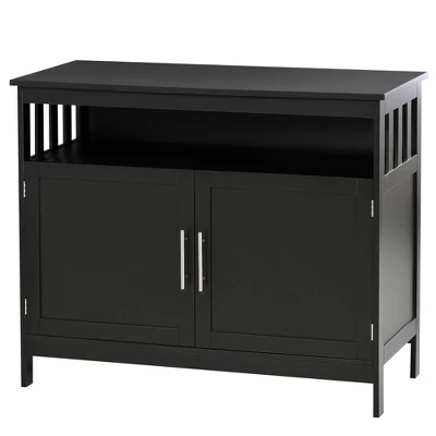 HOMCOM Kitchen Sideboard, Buffet Cabinet, Wooden Storage Console Table With 2-Level Cabinet And Open Shelf, Black 5 HOMCOM Kitchen Sideboard, Buffet Cabinet, Wooden Storage Console Table With 2-Level Cabinet And Open Shelf, Black - Image 3