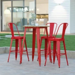 Emma And Oliver Indoor/Outdoor Bar Top Table, 30" Round All Weather Poly Resin Top With Steel Base