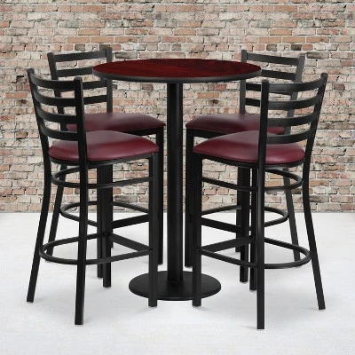 Emma And Oliver 30" Round Laminate Table Set With 4 Ladder Back Metal Stools 3 Emma And Oliver 30" Round Laminate Table Set With 4 Ladder Back Metal Stools