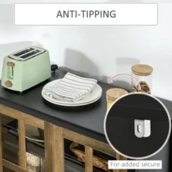 HOMCOM Kitchen Sideboard, Glass Door Buffet Cabinet, Accent Cupboard With Adjustable Storage Shelf For Living Room, Black Wood Grain -Dine Furniture GUEST 2d39fc5d 04c6 4fd0 a0ee 17ac51ff4319