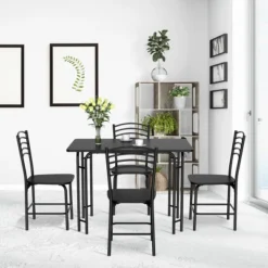 5 Pcs Modern Dining Table Set 4 Chairs Steel Frame Home Kitchen Furniture Black -Dine Furniture GUEST 2d3e2940 ebf4 421f b10b 6c7c8c849a6c
