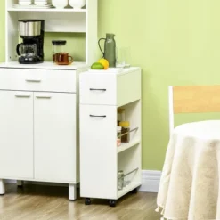 HOMCOM 3- Tier Slim Storage Cart, Rolling Narrow Kitchen Cart On Wheels For Small Place, Slide Out Side Utility Cart For Bathroom, Laundry