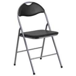 Emma And Oliver 2 Pack Black Vinyl Metal Folding Chair With Carrying Handle -Dine Furniture GUEST 2f127483 950d 4b64 8437 62ac8194041c
