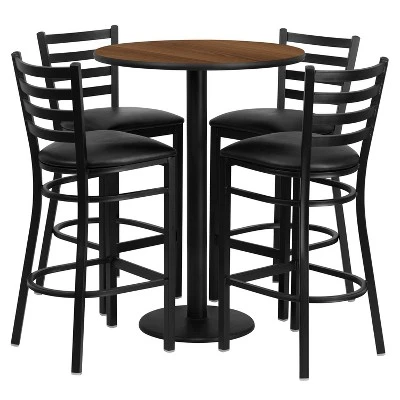 Emma And Oliver 30" Round Laminate Table Set With 4 Ladder Back Metal Stools 6 Emma And Oliver 30" Round Laminate Table Set With 4 Ladder Back Metal Stools - Image 4
