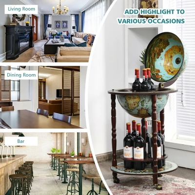 Costway 17'' Globe Wine Kitchen Stand 16th Century Italian Map Liquor Bottle Shelf Cart 6 Costway 17'' Globe Wine Kitchen Stand 16th Century Italian Map Liquor Bottle Shelf Cart - Image 4