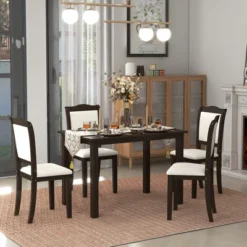 5-Piece Wood Dining Table Set With Upholstered Chairs-ModernLuxe -Dine Furniture GUEST 2fc4441e b840 4548 b937 9718704eb4b7