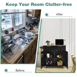 Costway Rolling Kitchen Cart Island Heavy Duty Storage Trolley Cabinet Utility Black -Dine Furniture GUEST 305c1a62 307e 404d bedb ee94858fbb1a