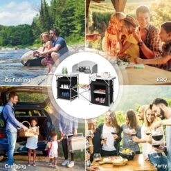 Costway Folding Portable Aluminum Camping Grill Table W/ Storage Organizer Windscreen Black -Dine Furniture GUEST 3065ec2a 74cc 476a 8ed0 aed2df1c99db