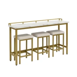 Modern 4-Piece Counter Height Extra Long Bar Kitchen Set With 3 Fabric Stools, Gold+Beige-ModernLuxe -Dine Furniture GUEST 306f25ff a64c 4955 bad0 95d1ef764723