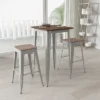 Merrick Lane 3 Piece Bar Table And Stools Set With 23.5" Square Silver Metal Table With Wood Top And 2 Matching Bar Stools -Dine Furniture GUEST 31235ef5 6b21 419c b22e a53d8ffbd23a