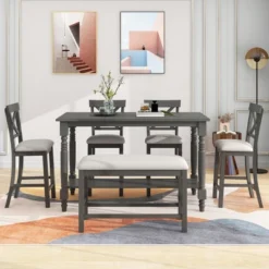 6-Piece Counter Height Dining Table Set Table With 4 Chairs And 1 Benchs - ModernLuxe