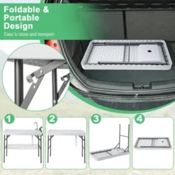 Costway Folding Fish Cleaning Table Portable Camping Table With Faucet Hose Grid Rack -Dine Furniture GUEST 330de54a 7255 4886 bd13 42ef92bef4ac