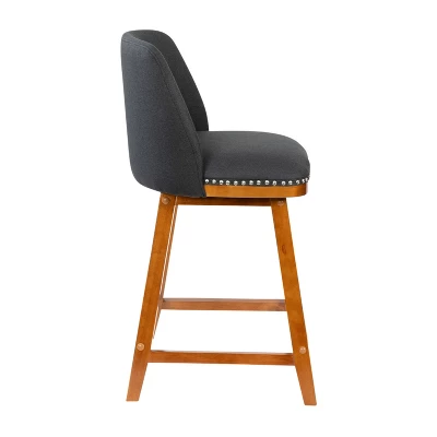 Merrick Lane Set Of 2 Charcoal Faux Linen Upholstered 24" Counter Stools With Nail Head Accent Trim And Walnut Wood Frames 11 Merrick Lane Set Of 2 Charcoal Faux Linen Upholstered 24" Counter Stools With Nail Head Accent Trim And Walnut Wood Frames - Image 9