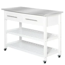 HOMCOM Kitchen Island With Stainless Steel Top, Traditional Kitchen Island With Storage, 2-Tier Open Shelves, Drawers, White -Dine Furniture GUEST 342360a0 647c 4b61 b1d6 a840e750716a