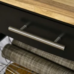 HOMCOM 3-Tier Utility Kitchen Cart With Handle Bar, Steel Basket Rolling Cart, Food Storage Service Trolley With Drawer, Rubber Wood Top, Black -Dine Furniture GUEST 349d32fd d45c 44af b232 26b6760ff5d5