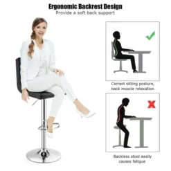 Costway Adjustable Swivel Bar Stool Counter Height Bar Chair PU Leather W/ Back Black -Dine Furniture GUEST 35169ee3 5ae6 4e1b a613 9a852884e864