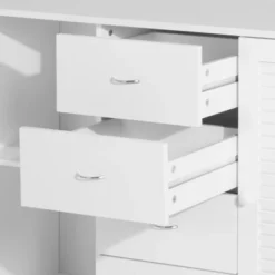 HOMCOM 47" Modern Storage Cabinet Buffet Sideboard With Drawers And Louvered Doors- White -Dine Furniture GUEST 35895cc2 6202 4fb5 a38f 784887eef3df