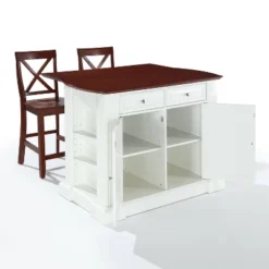 Coventry Drop Leaf Top Kitchen Island With 2 X-Back Stools White - Crosley -Dine Furniture GUEST 363ecf06 d272 4c3b aa2f bd05105f0a77