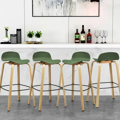 Costway Modern Set Of 4 Barstools 30inch Pub Chairs W/Low Back & Metal Legs Green 3 Costway Modern Set Of 4 Barstools 30inch Pub Chairs W/Low Back & Metal Legs Green