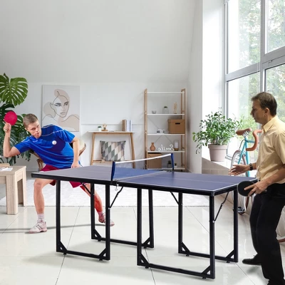 Soozier Midsize Table Tennis, Foldable Ping Pong Table With Net, Space Saving Folding Legs, Converts Into 2 Tables For Party Games, Cards, Blue 4 Soozier Midsize Table Tennis, Foldable Ping Pong Table With Net, Space Saving Folding Legs, Converts Into 2 Tables For Party Games, Cards, Blue - Image 2
