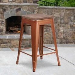 Flash Furniture 24" High Backless Counter Height Stool With Square Wood Seat