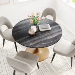 47.2" Lynnette Round Marble Dining Table Black - ZM Home -Dine Furniture GUEST 375f705e e537 45f2 955c 697fe1b4659f