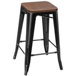 Costway Set Of 4 Counter Height Backless Barstool 26'' Metal Stackable Stool W/Wood Seat -Dine Furniture GUEST 37642ec9 8aeb 4c80 bcb3 b959f185181d