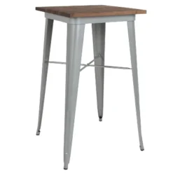 Merrick Lane Modern 23.5" Square Metal Table With Rustic Wood Top For Indoor Use -Dine Furniture GUEST 376e3f25 3a61 4ddc a507 5ce6c970cc9d