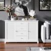 HOMCOM 47" Modern Storage Cabinet Buffet Sideboard With Drawers And Louvered Doors- White -Dine Furniture GUEST 37cd4c33 c4bc 4e54 80cd 917df94a3d13