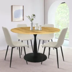 Harrison+Bingo 5-Piece Round-Shaped Wood Grain Dining Table Set With 4 Upholstered Chairs Black Legs-Maison Boucle 20 Harrison+Bingo 5-Piece Round-Shaped Wood Grain Dining Table Set With 4 Upholstered Chairs Black Legs-Maison Boucle -Dine Furniture GUEST 3858bf54 661c 4228 9525 a6edd633dcb7