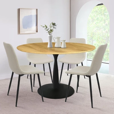 Harrison+Bingo 5-Piece Round-Shaped Wood Grain Dining Table Set With 4 Upholstered Chairs Black Legs-Maison Boucle 10 Harrison+Bingo 5-Piece Round-Shaped Wood Grain Dining Table Set With 4 Upholstered Chairs Black Legs-Maison Boucle - Image 8