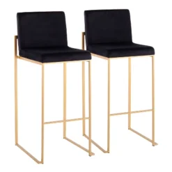 Set Of 2 Fuji High Back Stainless Steel/Velvet Barstools With Gold Legs - LumiSource -Dine Furniture GUEST 3b3cc6a4 dd0e 4b23 8973 b83df6d24576