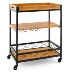 Costway 3-Tier Wine Bar Cart Rolling Rack Serving Trolley Detachable Top & Glass Holder -Dine Furniture GUEST 3bc42c74 880a 4e1d 833d 348987e956ce