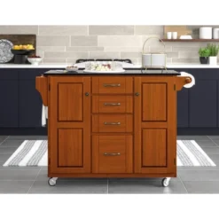 Kitchen Carts And Islands With Granite Top Dark Brown - Home Styles