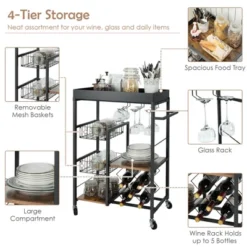Costway 4-Tier Kitchen Carts Rolling Serving Trolley Wine Rack Removable Tray Basket -Dine Furniture GUEST 3bfa7a65 c7a9 4a55 b76d 8f13c4b0ca57