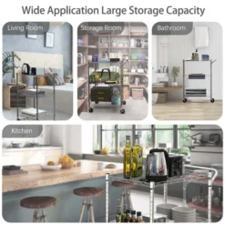 Costway 3-Tier Utility Cart Heavy Duty Wire Rolling Cart W/Handle Bar Storage Trolley 15 Costway 3-Tier Utility Cart Heavy Duty Wire Rolling Cart W/Handle Bar Storage Trolley -Dine Furniture GUEST 3e1411b7 3512 4b42 88a8 2b0762b45767